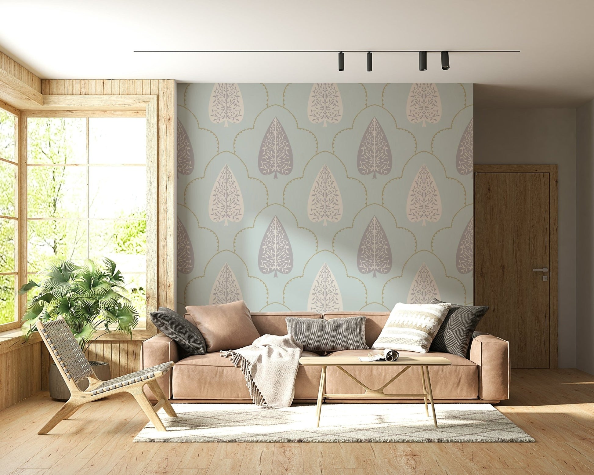 Tranquil Trellis vintage inspired mural, light grey and pale gold mix.