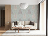 Tranquil Trellis repeating pattern mural, graceful cream and gold tones.