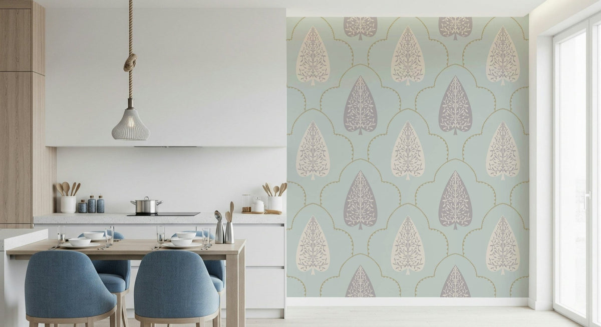 Tranquil Trellis sophisticated botanical wall mural, soft sage green shades., GD6848