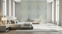 Tranquil Trellis Mural, gorgeous scallop design and central foliage.