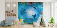 Underwater Landscape Aqua Blue Color Dolphin Wallpaper - Giffywalls