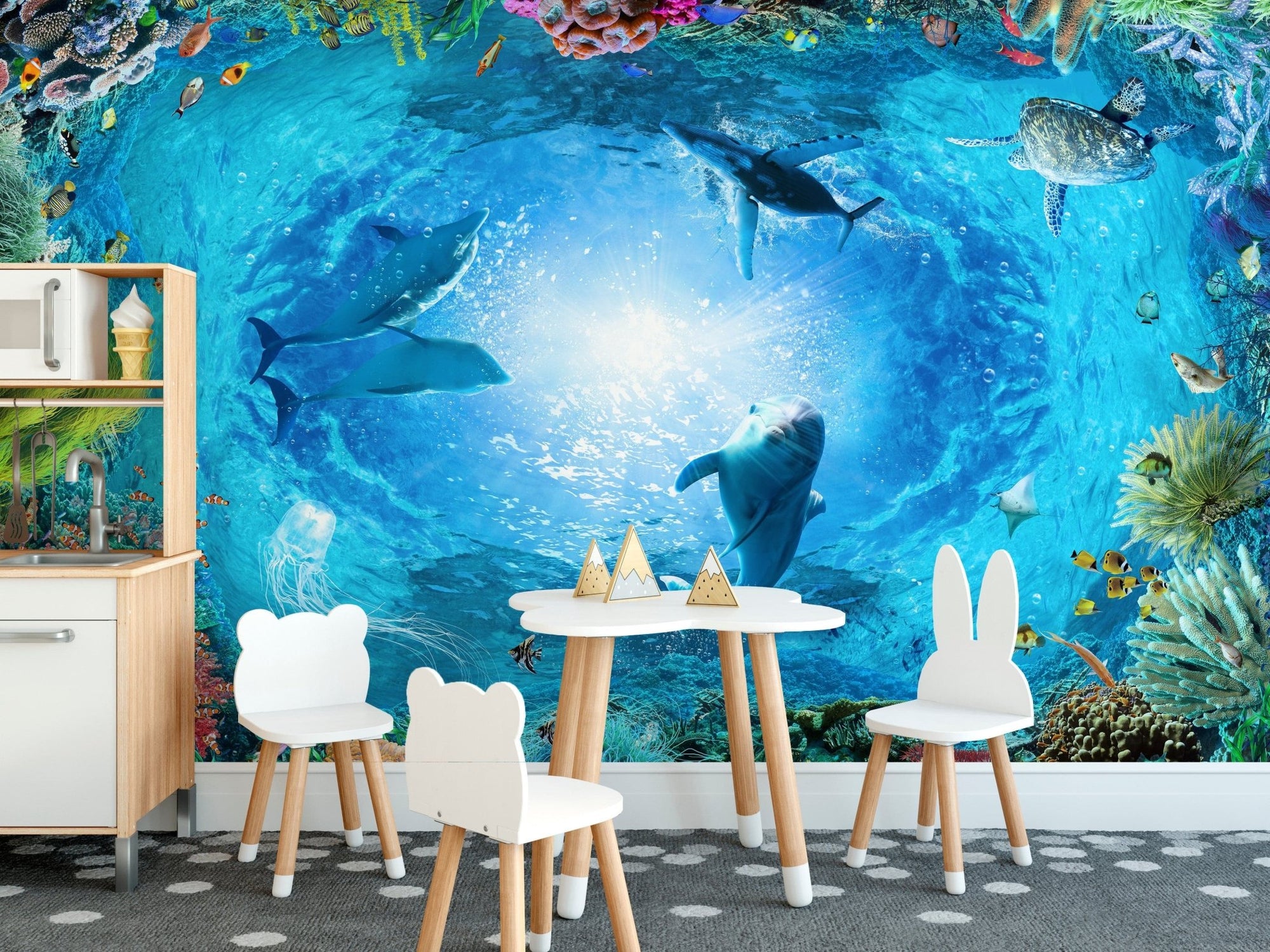 Aqua blue underwater dolphin wallpaper B236