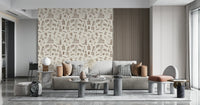 Travel Stories Wallpaper wall covering sepia illustration bizarre luggage array.