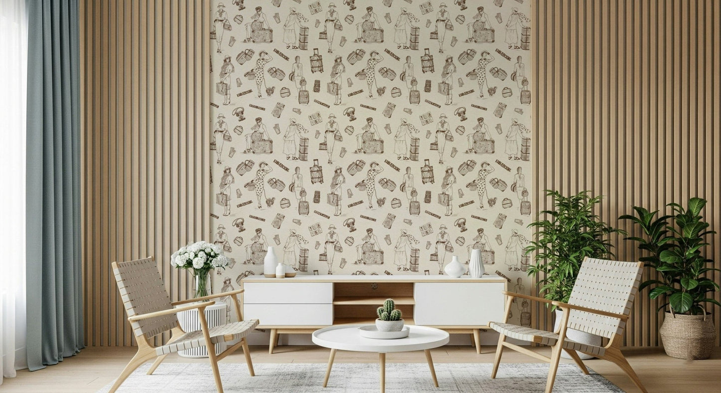 Unusual Wall Mural Travel Stories Wallpaper women sketches bizarrely elegant.