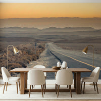 Solitary road Traversing the Desert Wall Murall with yellow line.