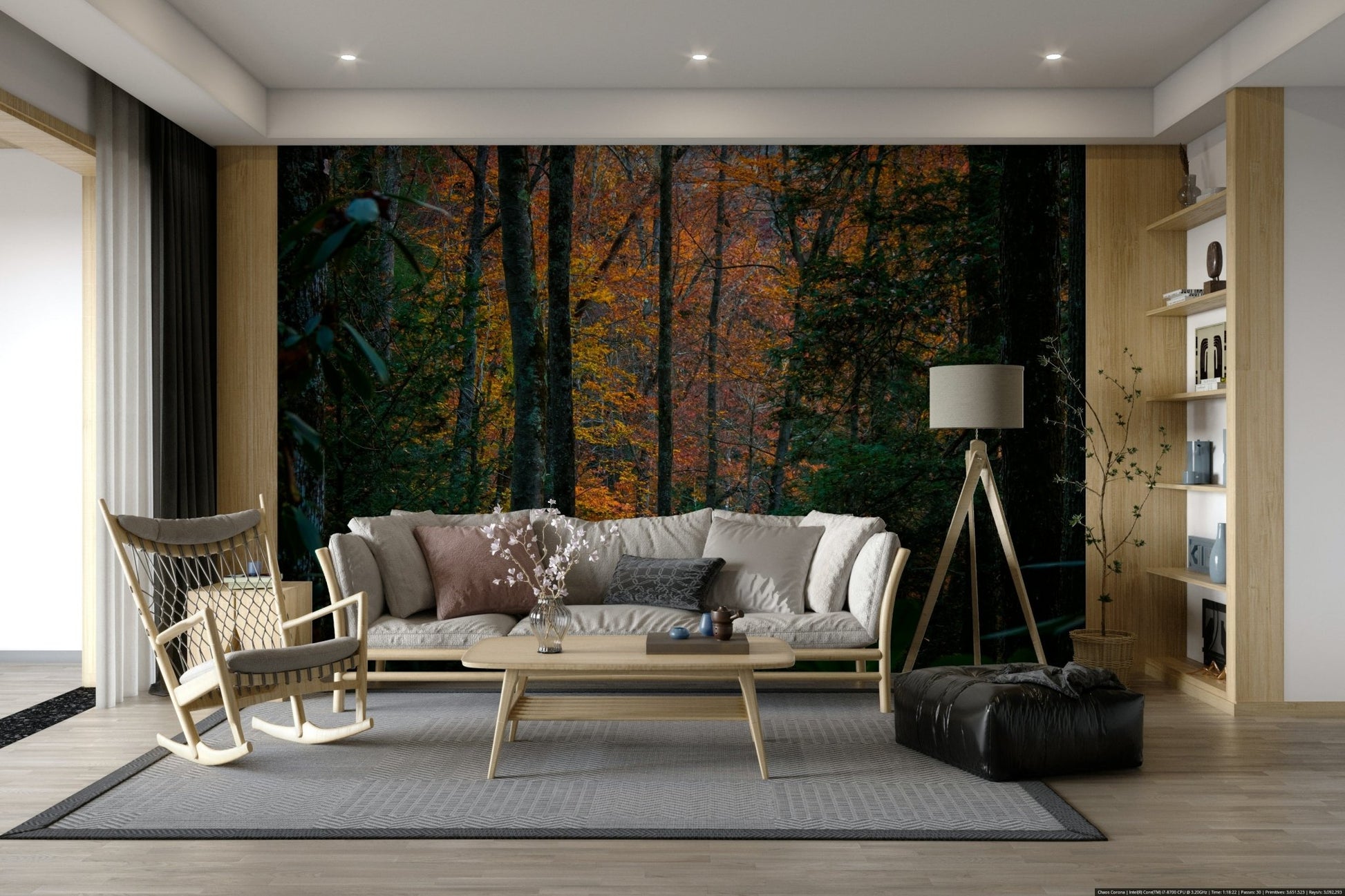 A calming serene forest wallpaper mural that defines a space., GD5113