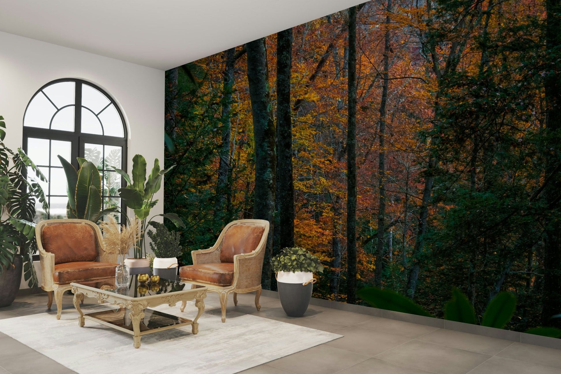 An artistic natural landscape mural on minimalist wallpaper., GD5113