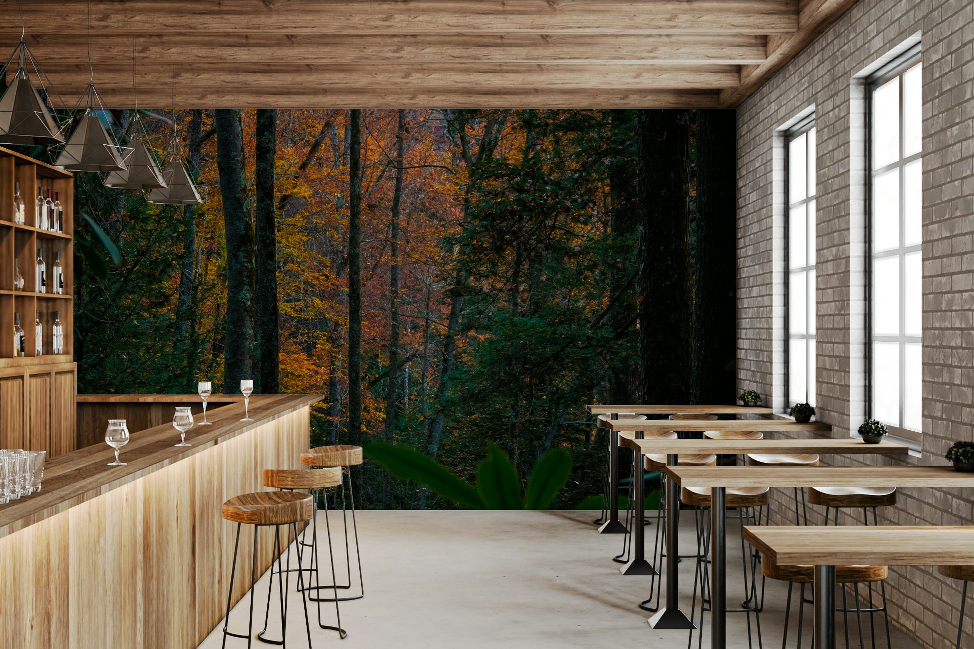 A graceful subtle tree wall mural in cool, natural tones.

