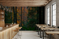 A graceful subtle tree wall mural in cool, natural tones.

