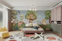 The background is a quiet forest with tall trees and plants.

