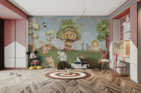 A fox is sitting on the grass nearby.

