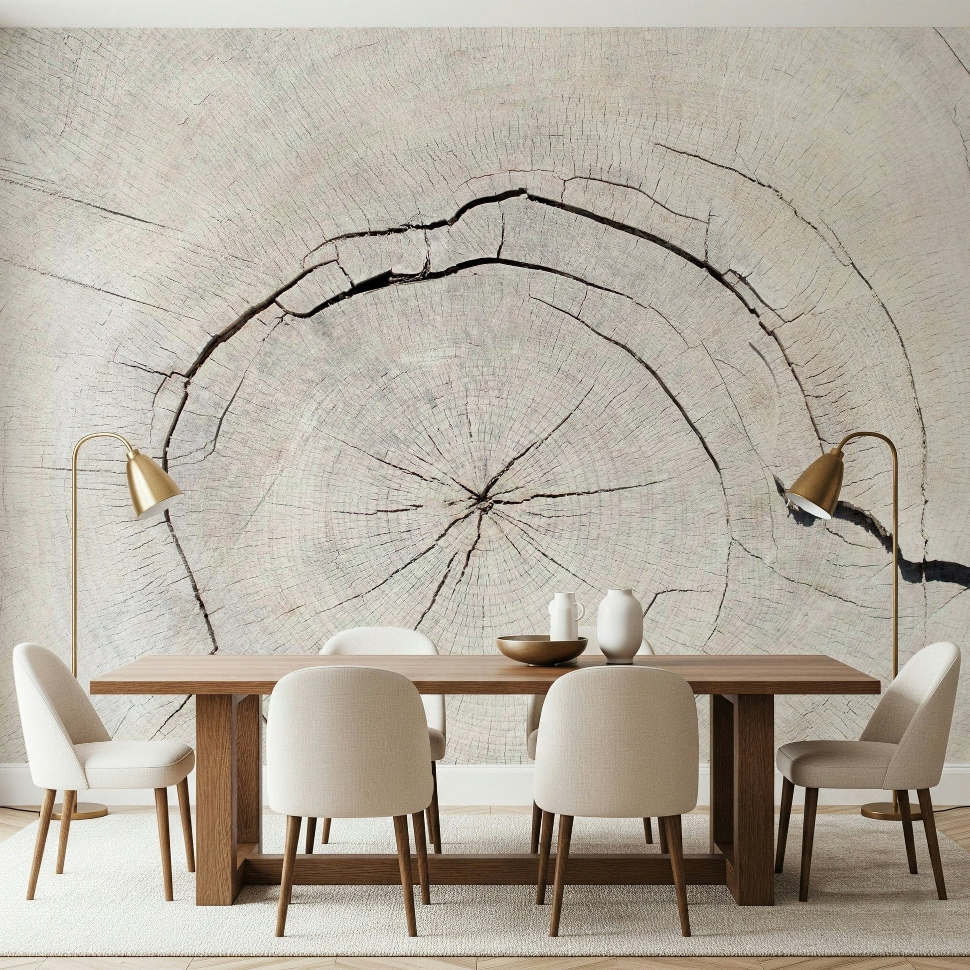 Tree's Life Story Wall Mural in a hallway with warm marble flooring.