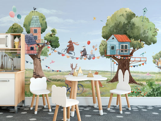Treehouse party wallpaper for kids room - Giffywalls KB51