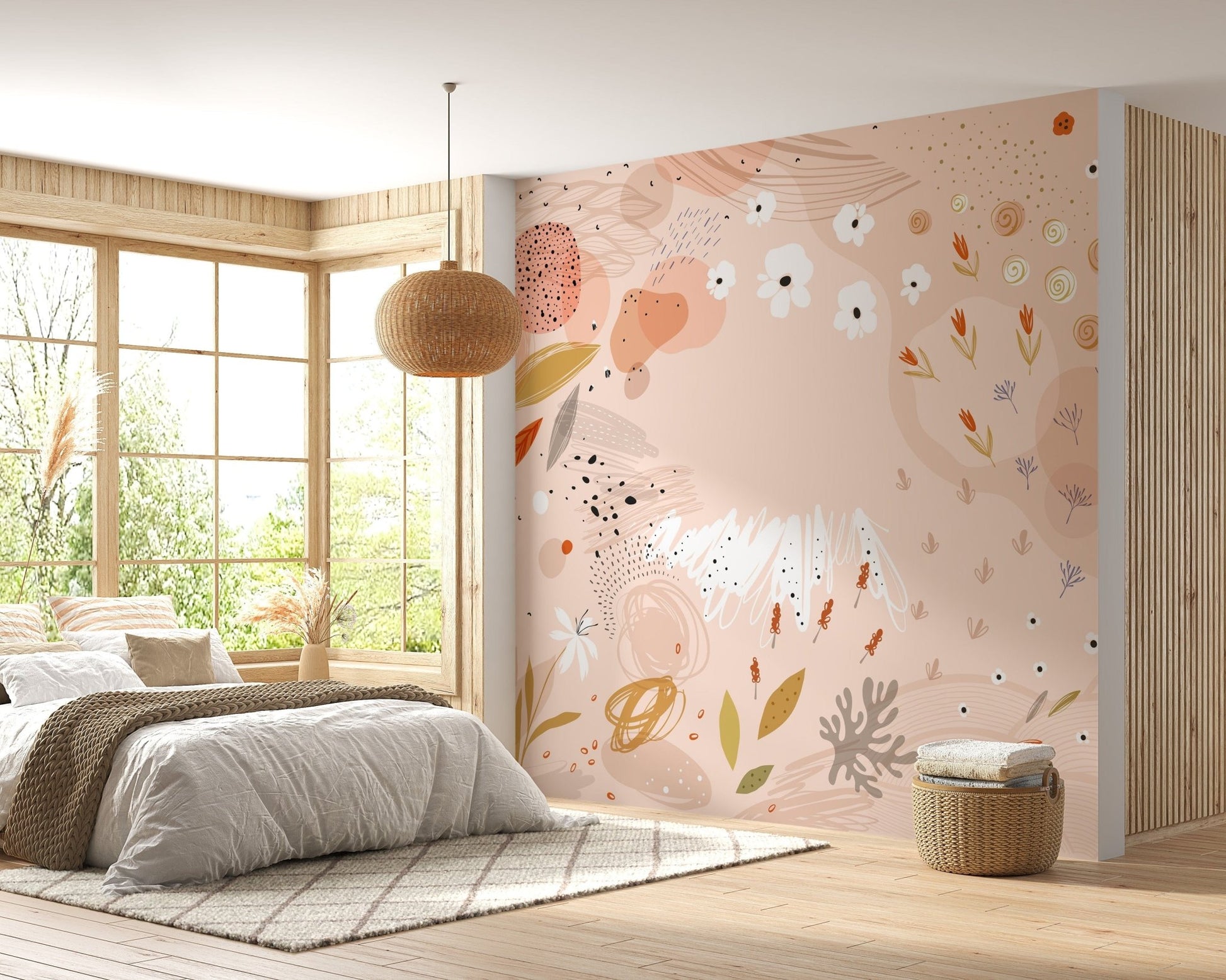 Trendy Abstract Floral Art Wallpaper Mural - Giffywalls