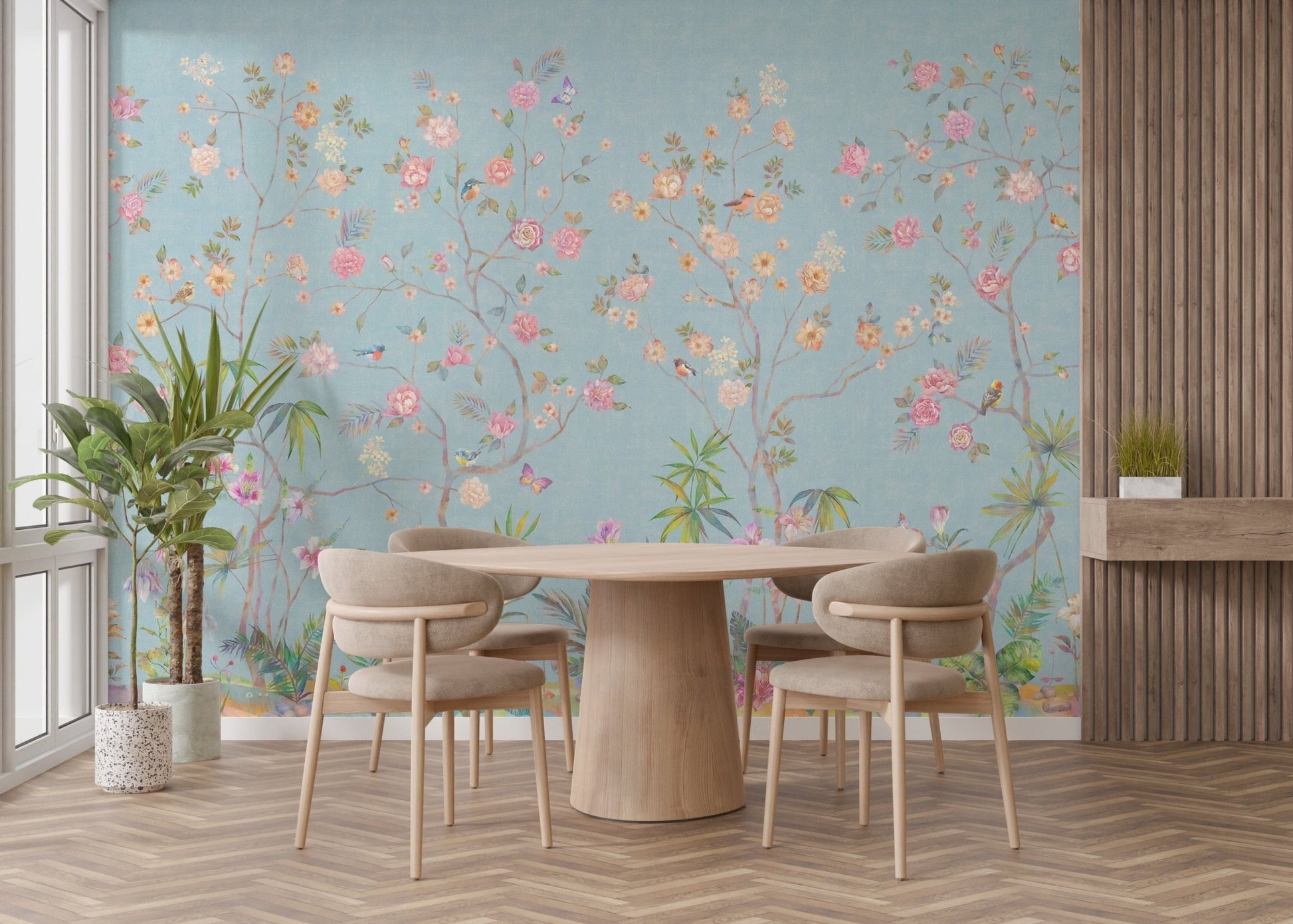 Blue Chinoiserie Mural for Walls
 A494