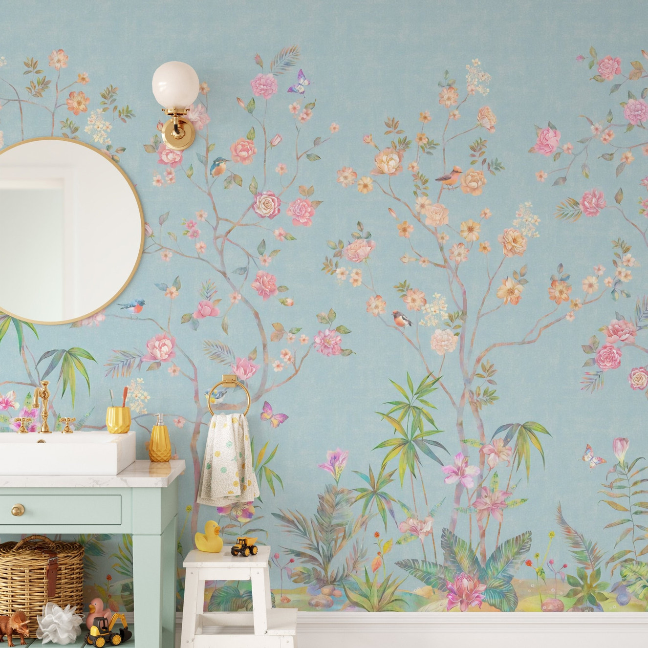 Trendy Blue Chinoiserie Wallpaper

