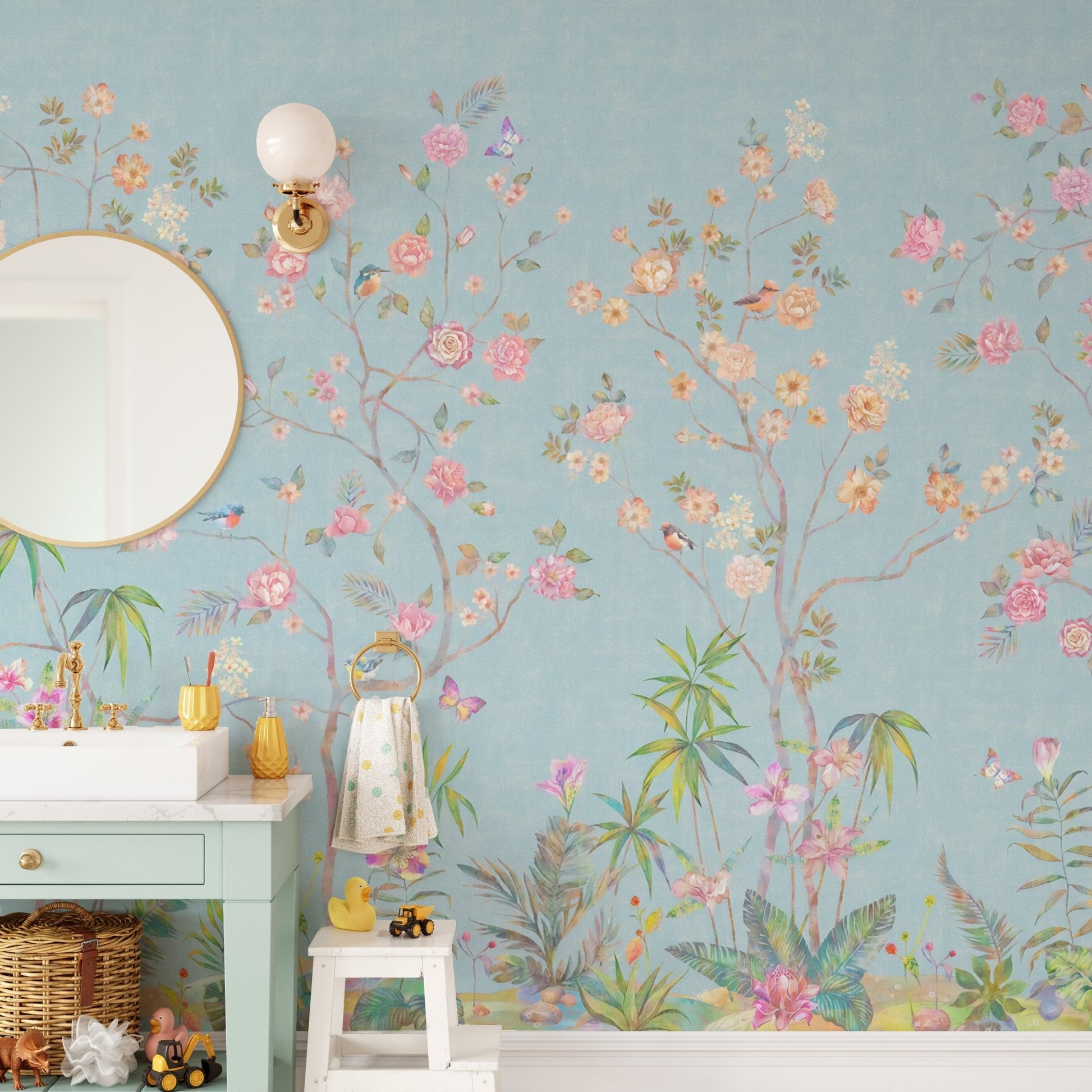 Trendy Blue Chinoiserie Wallpaper A494
