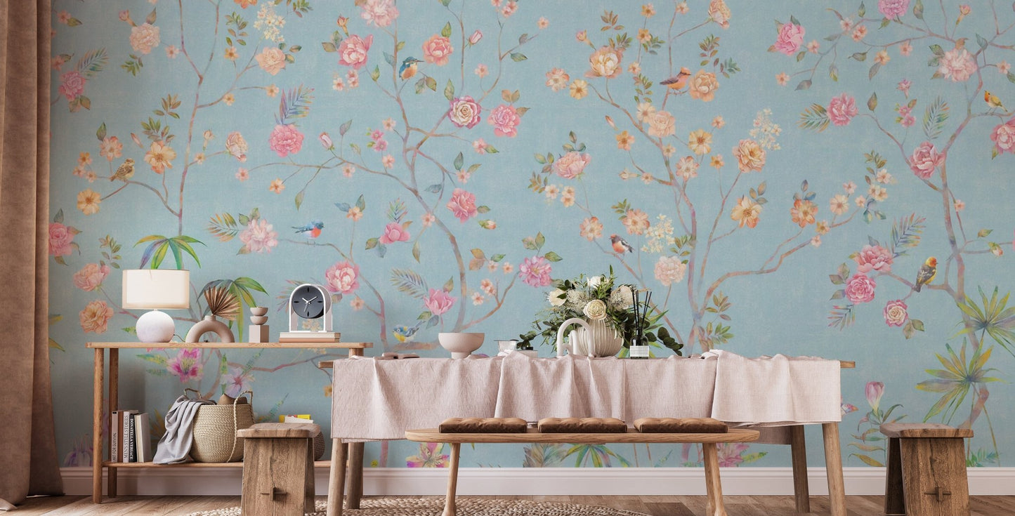 Trendy Blue Chinoserie Wallpaper murals - Giffywalls A494