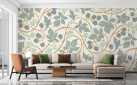 Colorful wallpaper with blackberry leaves motif
