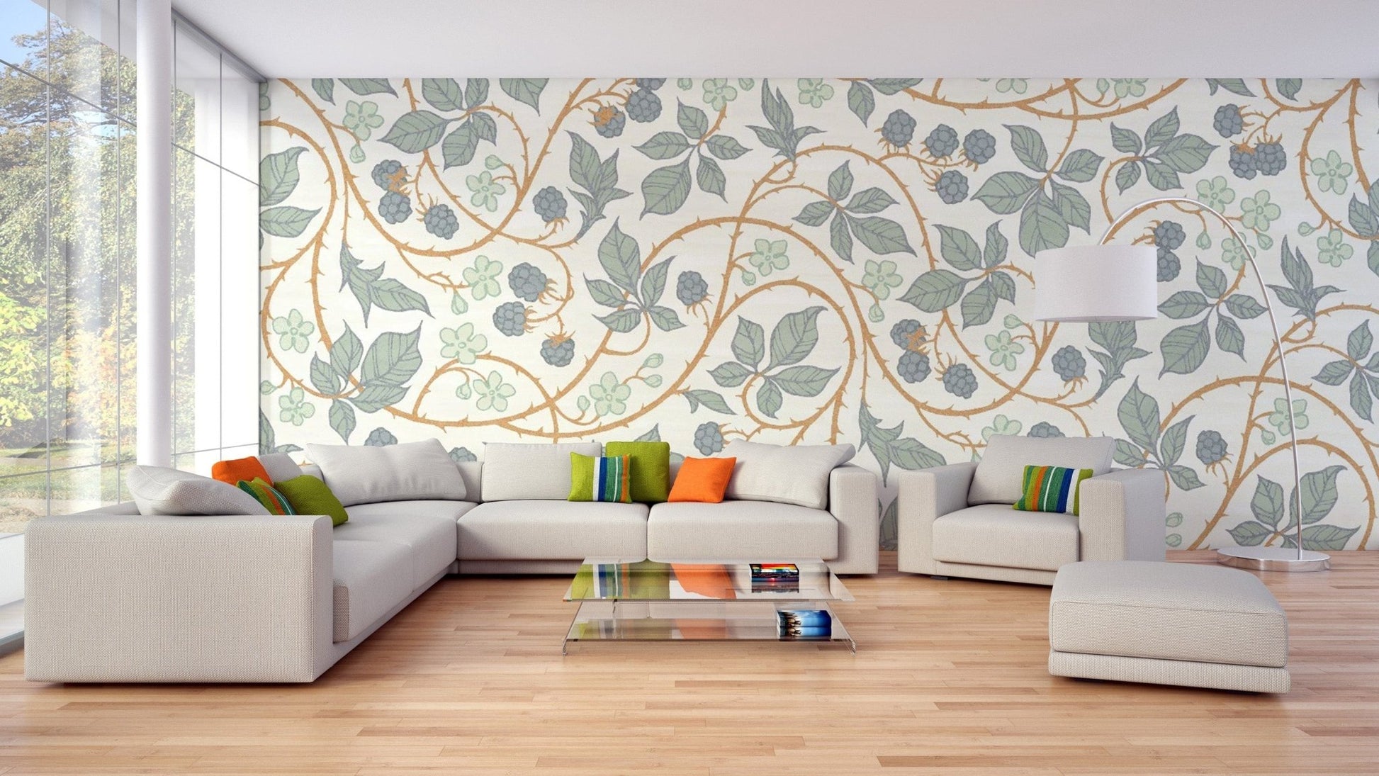 Colorful blackberry leaves wallpaper design
