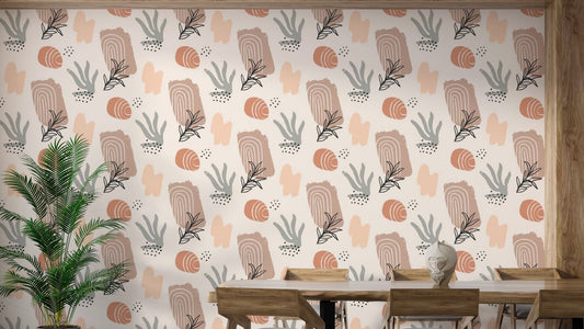 Abstract nature shapes in a trendy earthy watercolor wallpaper.