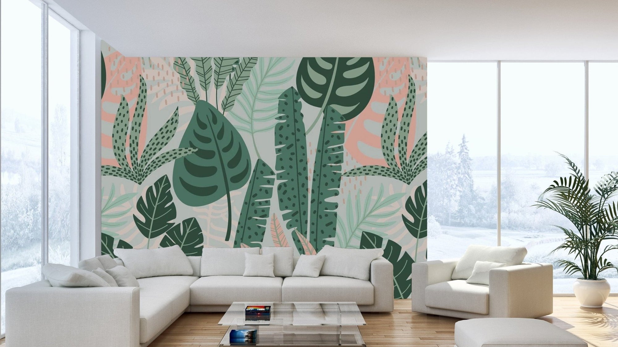 Vibrant Green Leaves Wall Art Mural flowers-19
