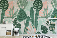 Trendy Green Leaves Wallpaper Mural
