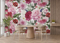 Trendy floral wallpaper with pink and red roses
