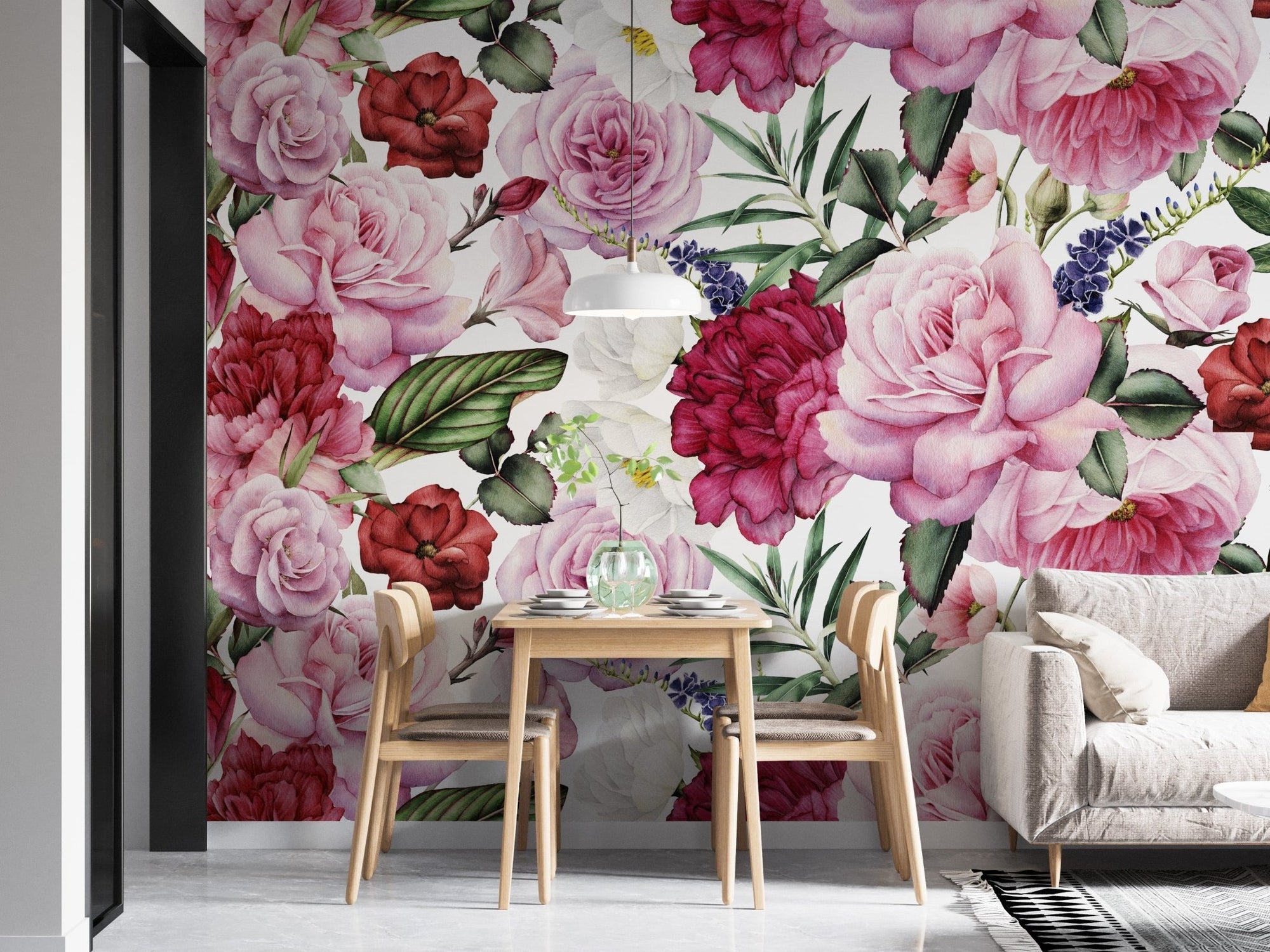 Elegant pink and red rose wallpaper for interiors A662
