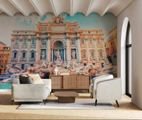 Trevi's turquoise dream wall mural featuring the iconic Roman fountain.