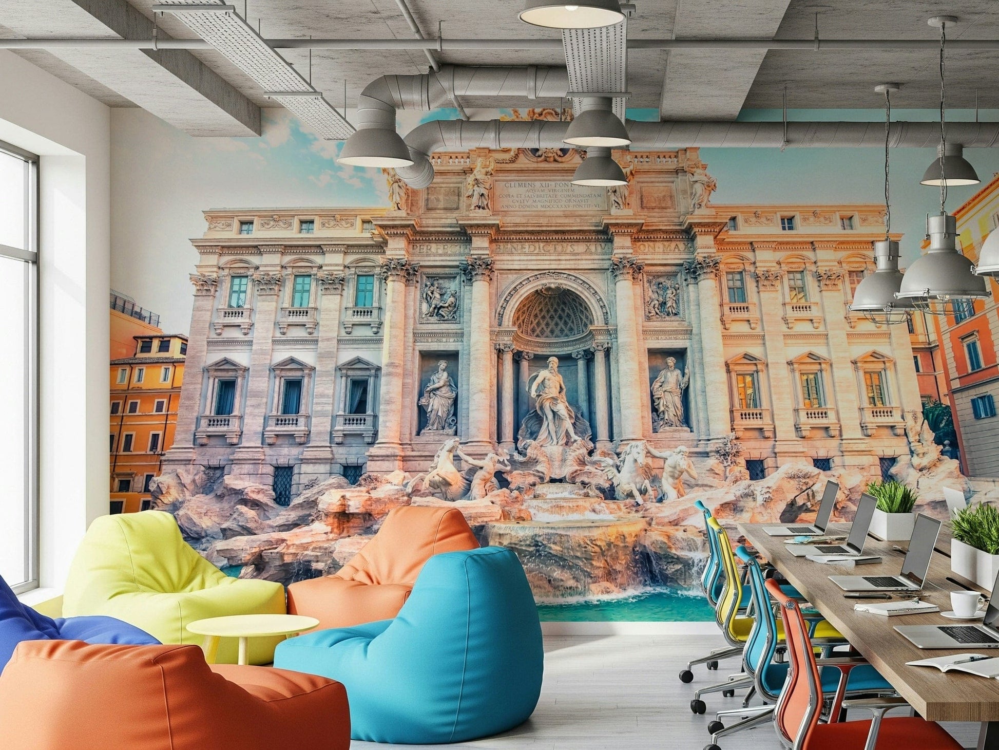 High resolution wall mural of the Trevi fountain with teal water.