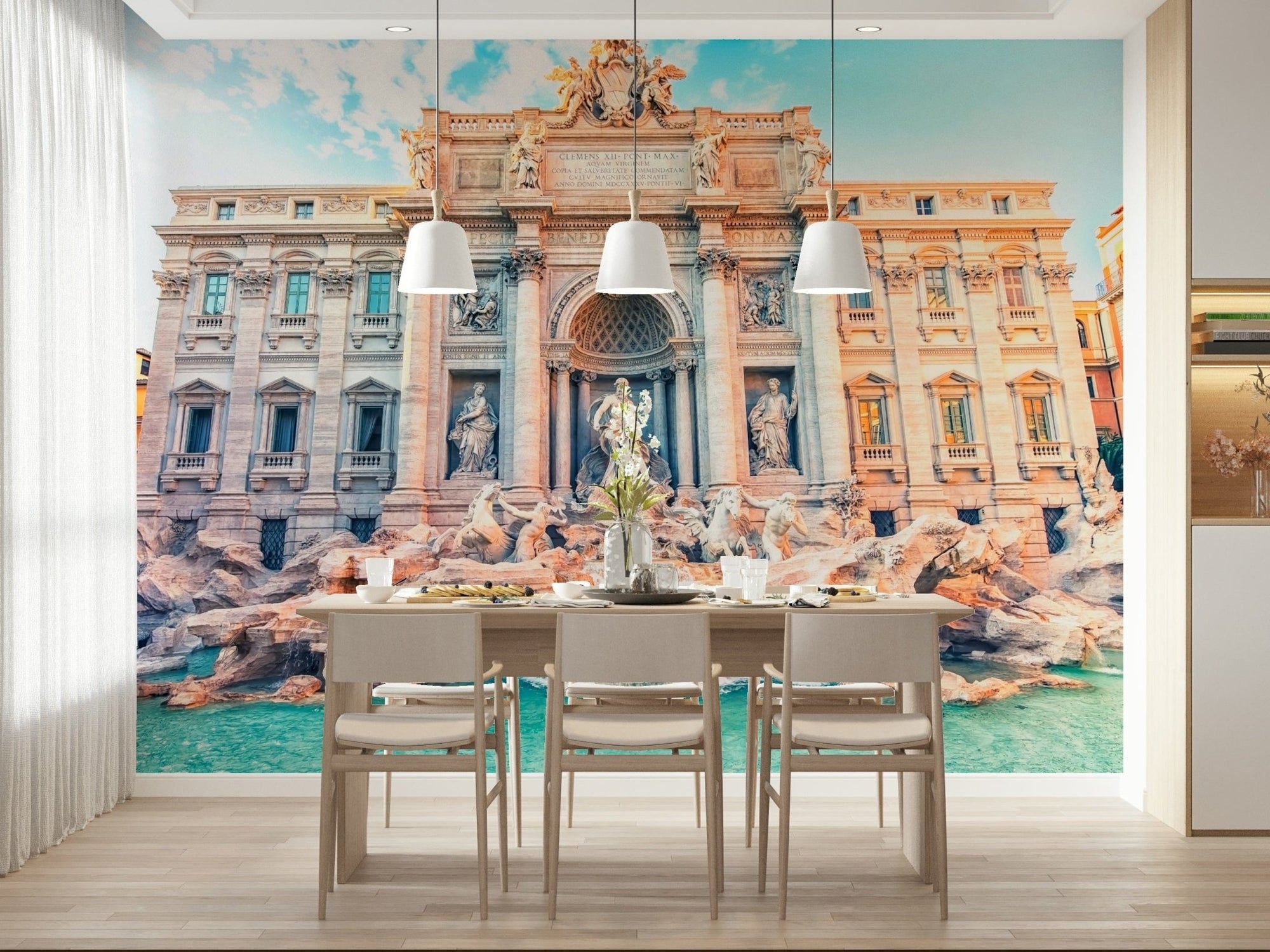 Bright turquoise water wallpaper depicting a famous European fountain., GD7343