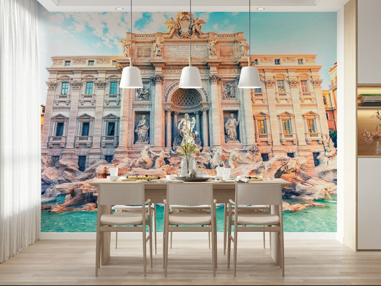 Bright turquoise water wallpaper depicting a famous European fountain., GD7343