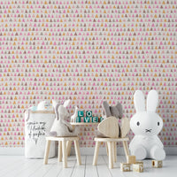 Geometric wallpaper with pink and pastel hues

