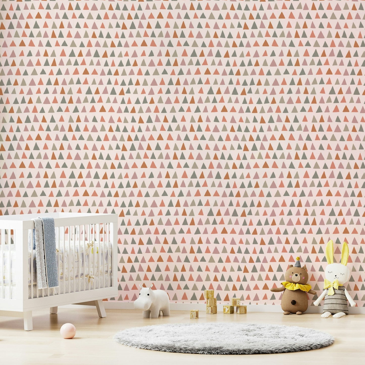 Woodland wall design with abstract triangles

