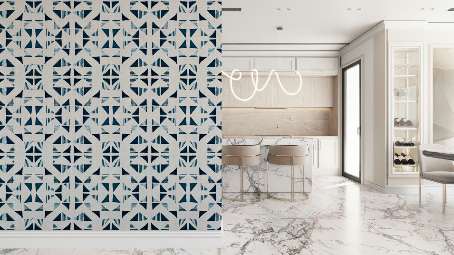 An artistic modern block mural on minimalist wallpaper., GD6004