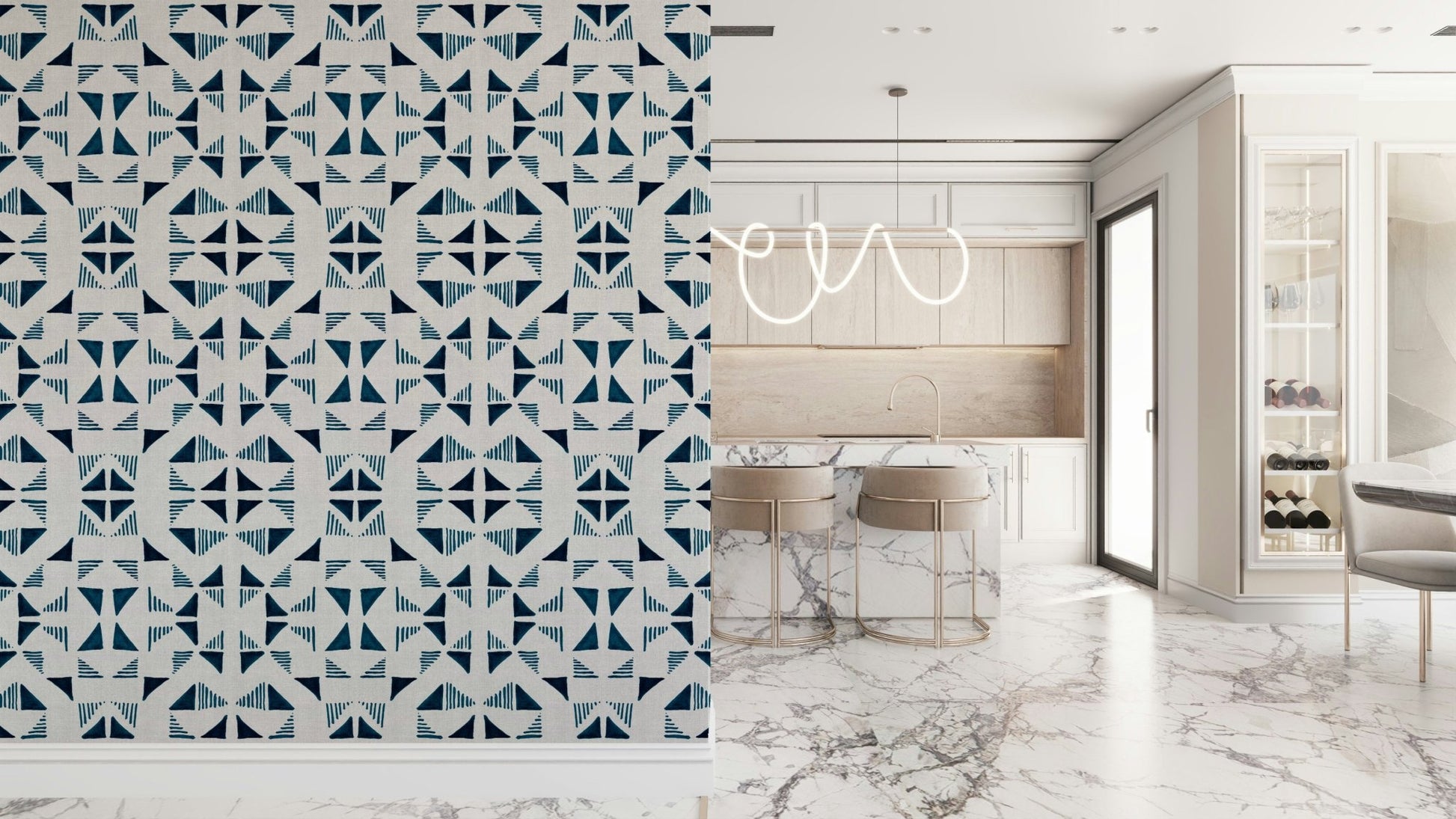 An artistic modern block mural on minimalist wallpaper., GD6004