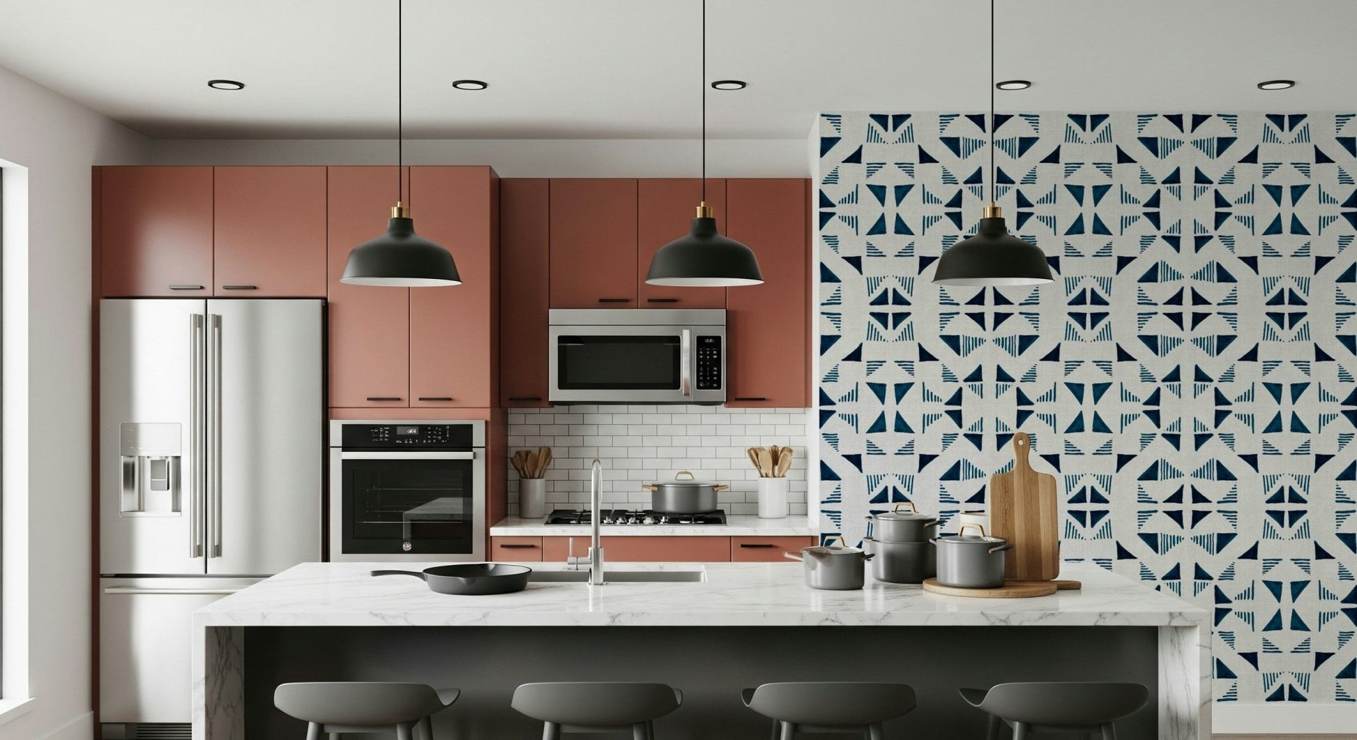 A peaceful geometric design mural on decorative wallpaper., GD6004