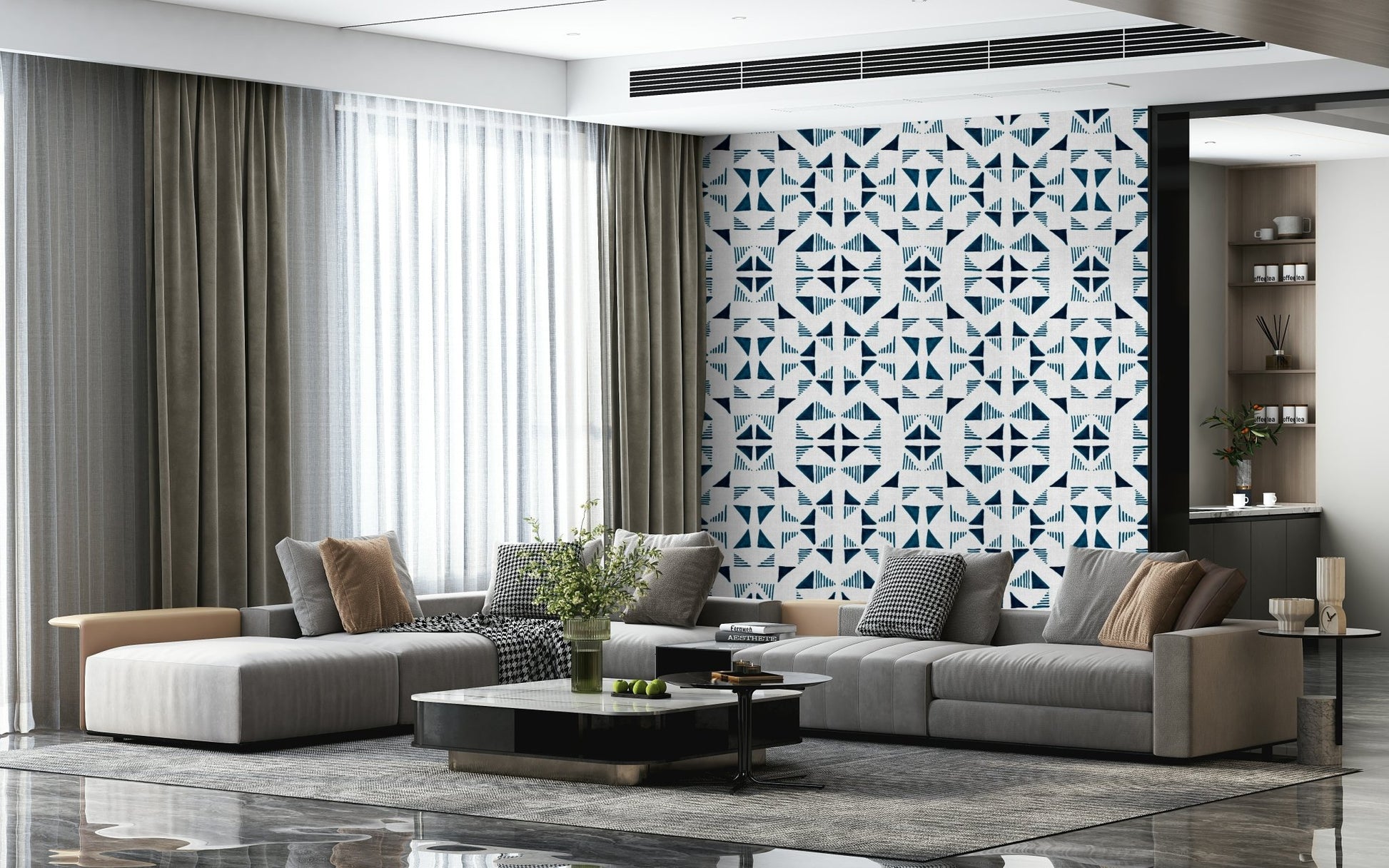A calming modern pattern wallpaper mural that defines a space., GD6004