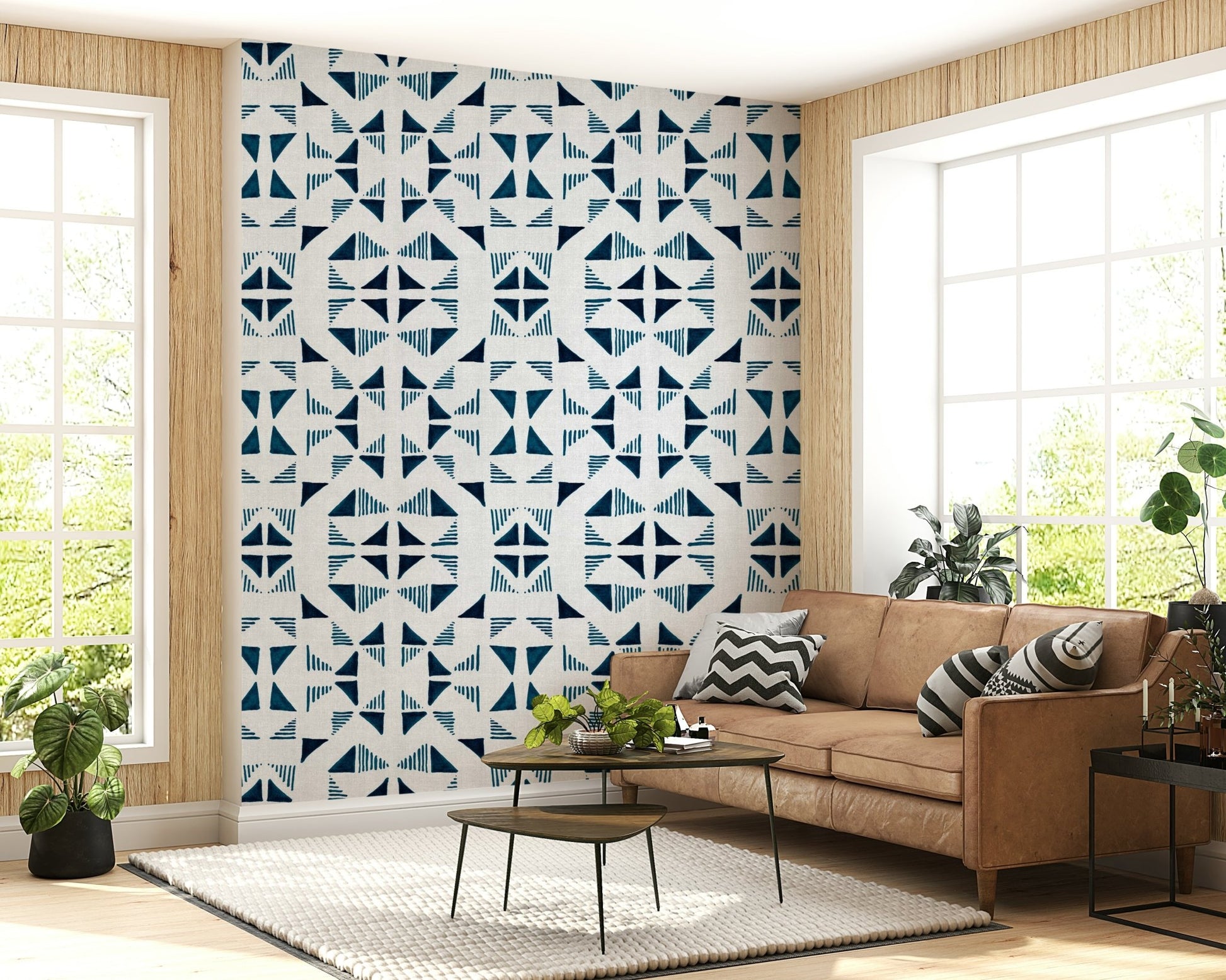 A graceful subtle pattern wall mural in cool, blue and gray tones., GD6004