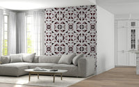 A peaceful geometric design mural on decorative wallpaper.