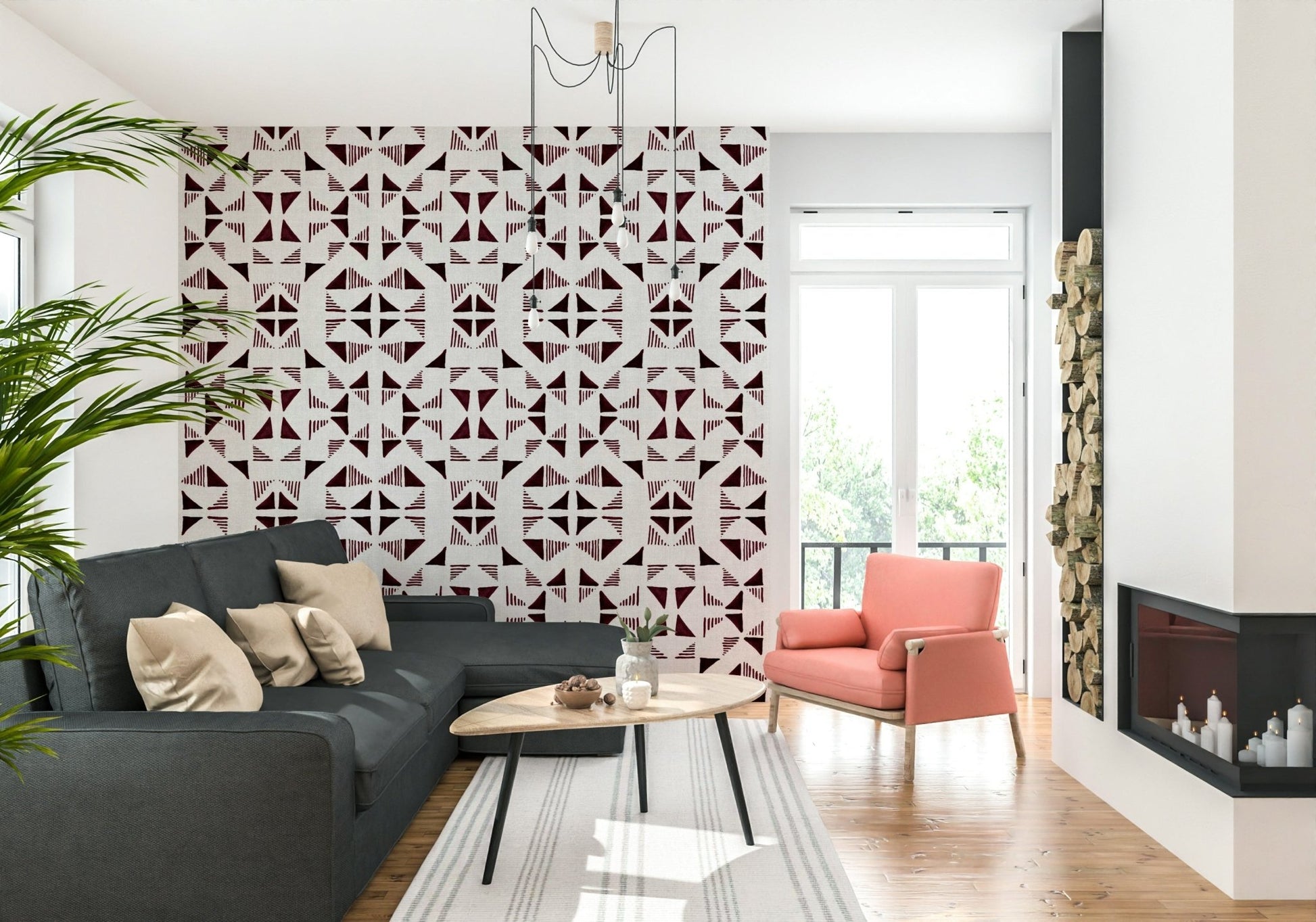 A calming modern pattern wallpaper mural that defines a space.