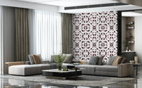 A contemplative geometric design wallpaper mural for a feature wall.