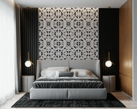 A beautiful geometric triangle wallpaper mural with a subtle brown/chocolate texture.