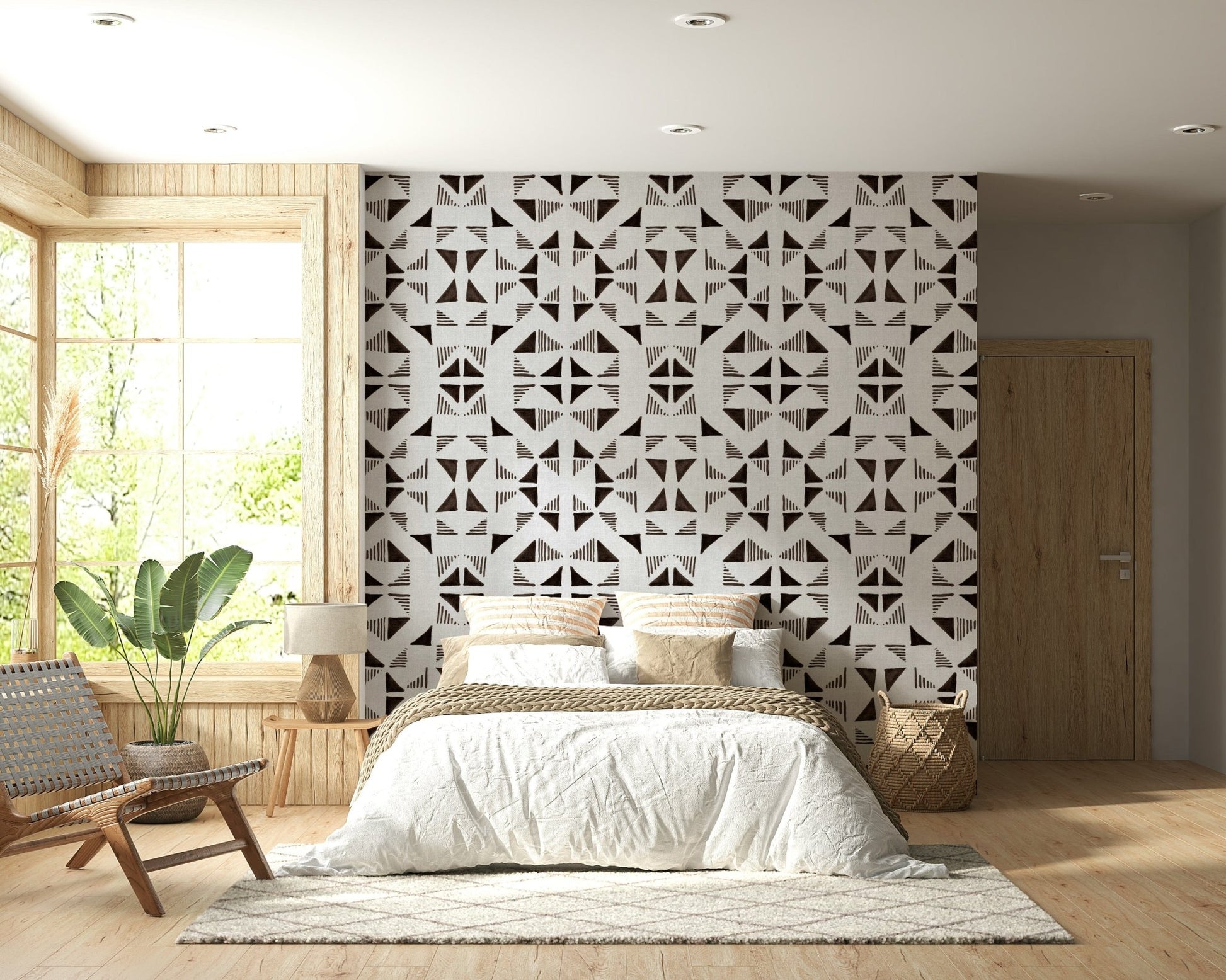 A calming modern pattern wallpaper mural that defines a space.
