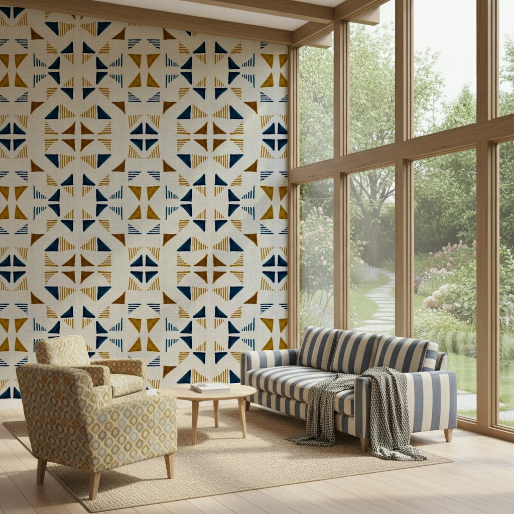 A calming modern pattern wallpaper mural that defines a space.