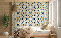 A contemplative geometric design wallpaper mural for a feature wall.