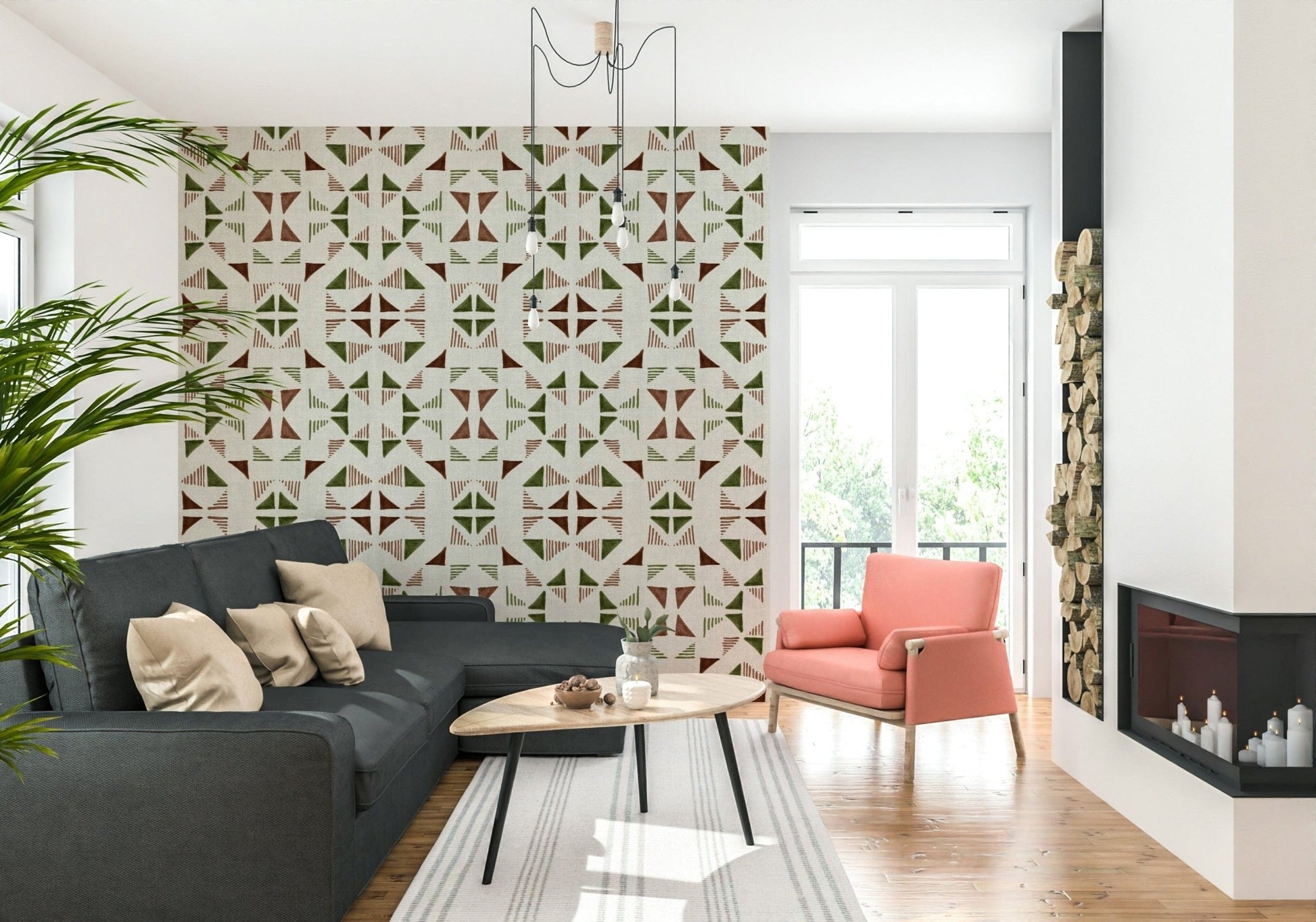 A calming modern pattern wallpaper mural that defines a space.