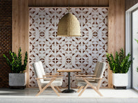 A beautiful geometric triangle wallpaper mural in warm mocha and neutral tones.