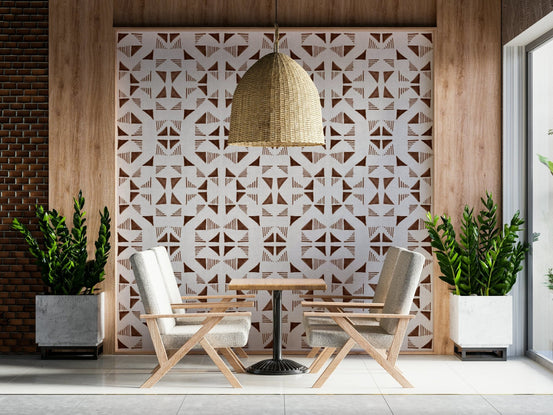 A beautiful geometric triangle wallpaper mural in warm mocha and neutral tones., GD6009
